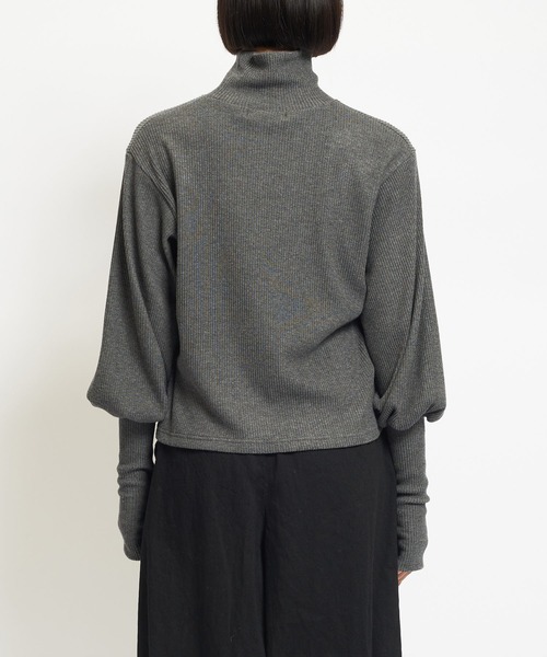 gomme（ゴム）の「リブニット　アームカバーＴ（Tシャツ/カットソー・レディース・チャコールグレー/ブラック・MEDIUM）」の12枚目の写真