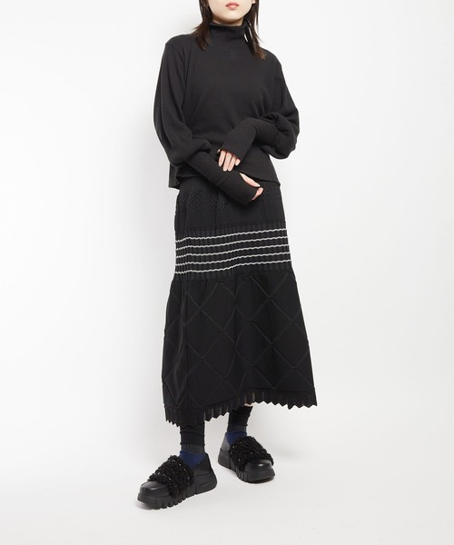 gomme（ゴム）の「リブニット　アームカバーＴ（Tシャツ/カットソー・レディース・チャコールグレー/ブラック・MEDIUM）」の7枚目の写真