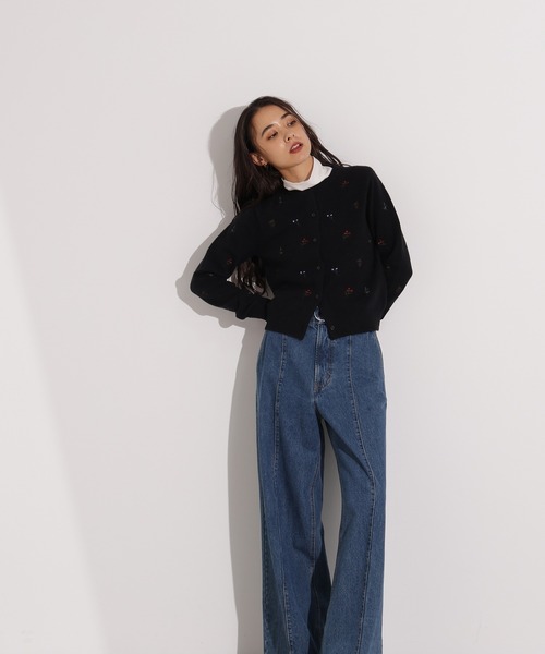 N.(N. Natural Beauty Basic)(エヌエヌナチュラルビューティーベーシック)の「フラワー刺繍カーディガン(カーディガン/ボレロ・レディース・ミント/グレー系その他/ブラック系その他・MEDIUM)」の5枚目の写真