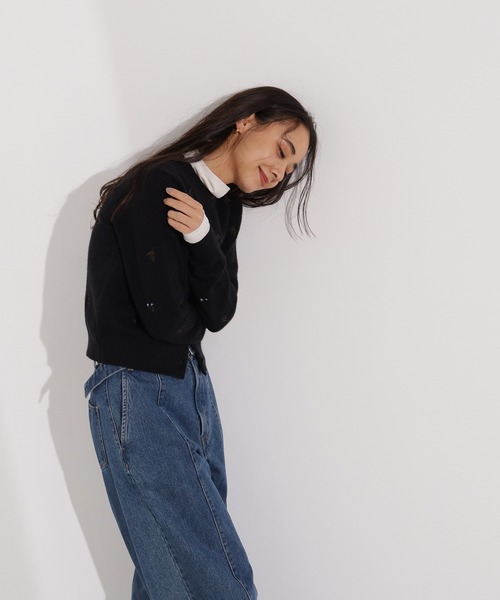 N.(N. Natural Beauty Basic)(エヌエヌナチュラルビューティーベーシック)の「フラワー刺繍カーディガン(カーディガン/ボレロ・レディース・ミント/グレー系その他/ブラック系その他・MEDIUM)」の7枚目の写真