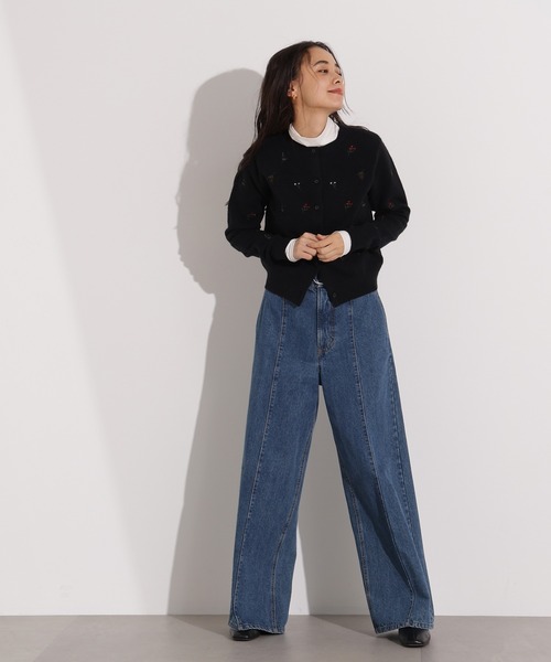 N.(N. Natural Beauty Basic)(エヌエヌナチュラルビューティーベーシック)の「フラワー刺繍カーディガン(カーディガン/ボレロ・レディース・ミント/グレー系その他/ブラック系その他・MEDIUM)」の8枚目の写真