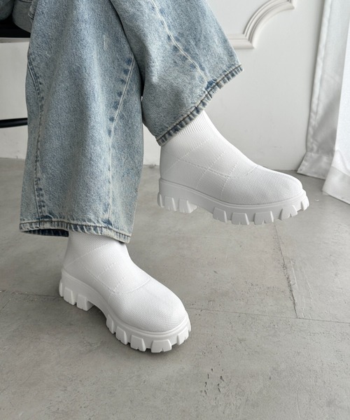 wears(ウェアーズ)の「厚底ニットショートブーツ(ブーツ・レディース・ブラウン/ホワイト/ブラック・24.5cm/23.5cm)」の1枚目の写真