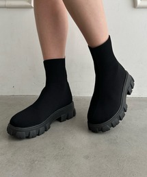 厚底ニットショートブーツ