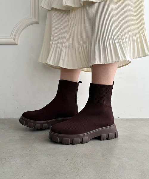wears(ウェアーズ)の「厚底ニットショートブーツ(ブーツ・レディース・ブラウン/ホワイト/ブラック・24.5cm/23.5cm)」の15枚目の写真