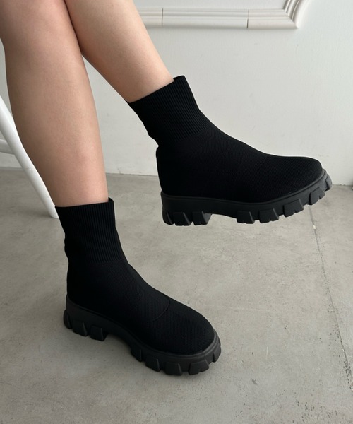 wears(ウェアーズ)の「厚底ニットショートブーツ(ブーツ・レディース・ブラウン/ホワイト/ブラック・24.5cm/23.5cm)」の16枚目の写真