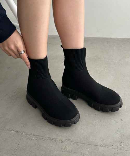 wears(ウェアーズ)の「厚底ニットショートブーツ(ブーツ・レディース・ブラウン/ホワイト/ブラック・24.5cm/23.5cm)」の18枚目の写真