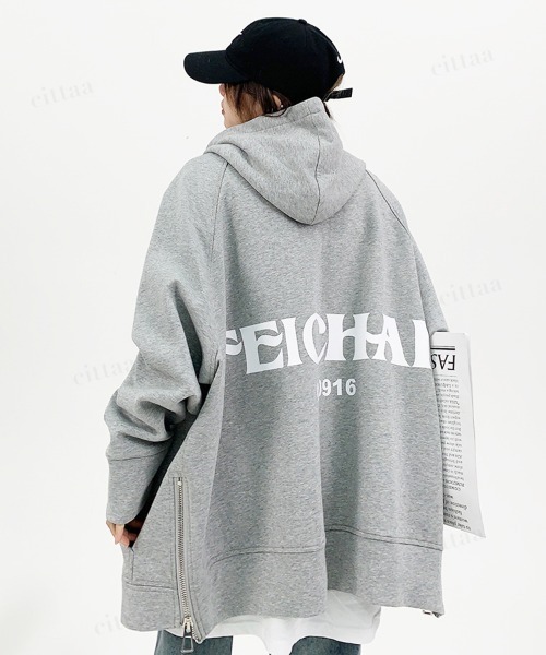 韓国ファッション FEICHAIバックロゴサイドファスナーパーカー