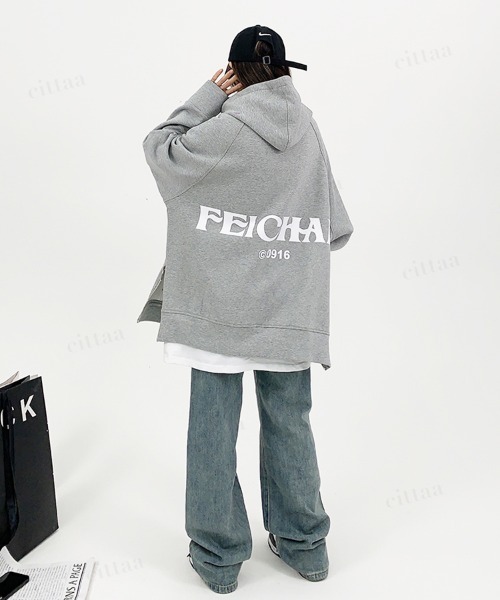 韓国ファッション FEICHAIバックロゴサイドファスナーパーカー