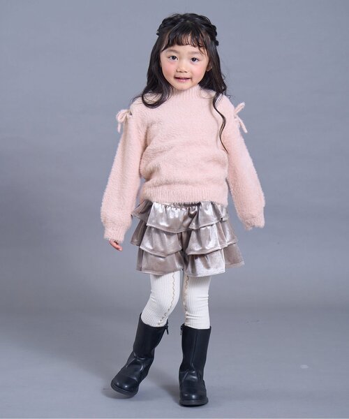 Seraph（セラフ）の「【ジュニア対応】ふわふわ肩あきリボンシャギーニット（ニット/セーター・キッズ・オフホワイト/ベビーピンク/サックスブルー・100/110/120/130/80/90/140）」の4枚目の写真