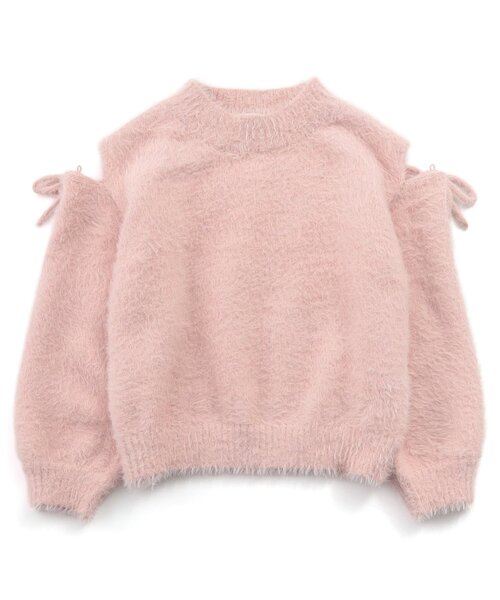 Seraph（セラフ）の「【ジュニア対応】ふわふわ肩あきリボンシャギーニット（ニット/セーター・キッズ・オフホワイト/ベビーピンク/サックスブルー・100/110/120/130/80/90/140）」の7枚目の写真