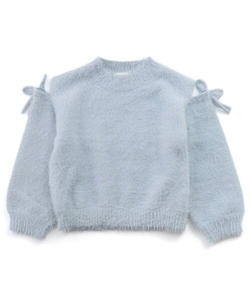 Seraph（セラフ）の「【ジュニア対応】ふわふわ肩あきリボンシャギーニット（ニット/セーター・キッズ・オフホワイト/ベビーピンク/サックスブルー・100/110/120/130/80/90/140）」の9枚目の写真