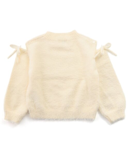 Seraph（セラフ）の「【ジュニア対応】ふわふわ肩あきリボンシャギーニット（ニット/セーター・キッズ・オフホワイト/ベビーピンク/サックスブルー・100/110/120/130/80/90/140）」の11枚目の写真