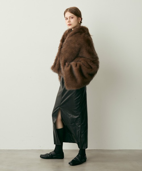 セール】変形ワイドスリーブフェイクファークロップド丈ジャケット