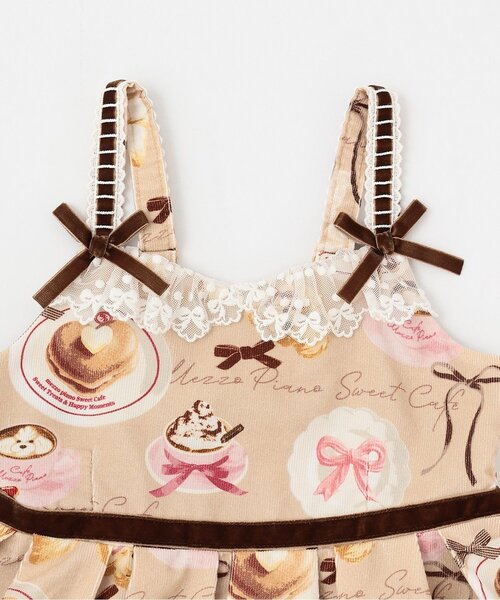 メゾピアノ新品新作タグ付きカフェ柄　キャミワンピース140 セール】カフェ柄 キャミワンピース（ワンピース）｜mezzo piano