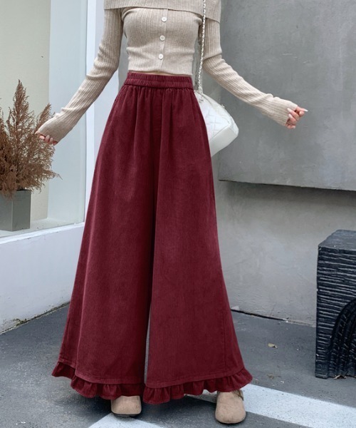 FAVORITO(ファヴォリート)の「フリルコーデュロイパンツ(その他パンツ・レディース・ブラウン/ピンク/ライトグリーン/ボルドー/ベージュ/オレンジ/ブルー/ダークグリーン・F)」の7枚目の写真