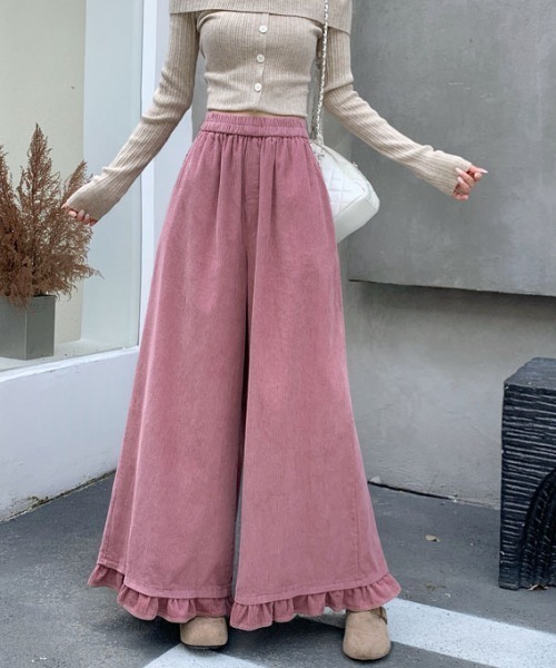 FAVORITO(ファヴォリート)の「フリルコーデュロイパンツ(その他パンツ・レディース・ブラウン/ピンク/ライトグリーン/ボルドー/ベージュ/オレンジ/ブルー/ダークグリーン・F)」の18枚目の写真