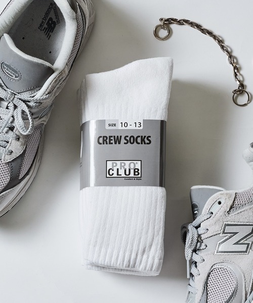PRO CLUB (プロクラブ)の「【PRO CLUB】Heavyweight Crew Socks(3pairs) 3足セット クルーソックス P-183CR UNTR(ソックス/靴下・メンズ・ホワイト/ブラック/グレー・L/M)」の2枚目の写真