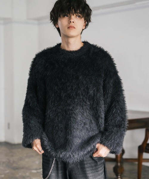 Rocky Monroe(ロッキーモンロー)の「オーバーサイズ フェザーヤーングラデーションクルーネックニット(ニット/セーター・メンズ・ブラック/ブラウン/グレー・M/L)」の7枚目の写真