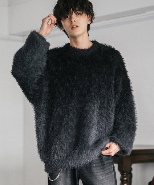 Rocky Monroe(ロッキーモンロー)の「オーバーサイズ フェザーヤーングラデーションクルーネックニット(ニット/セーター・メンズ・ブラック/ブラウン/グレー・M/L)」の6枚目の写真