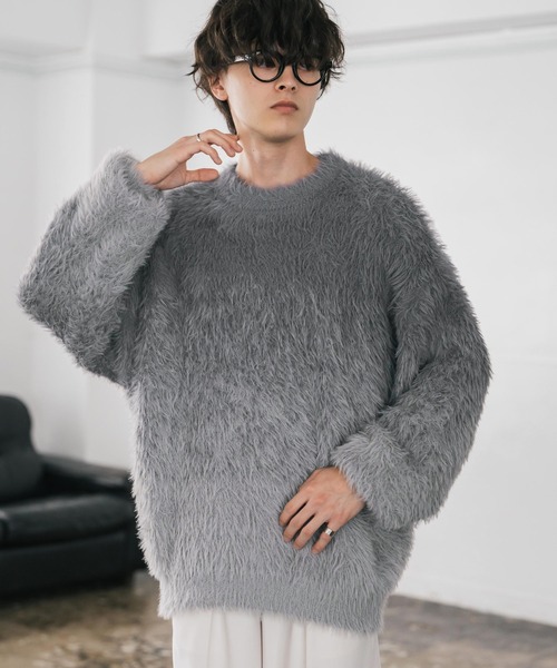 Rocky Monroe(ロッキーモンロー)の「オーバーサイズ フェザーヤーングラデーションクルーネックニット(ニット/セーター・メンズ・ブラック/ブラウン/グレー・M/L)」の20枚目の写真