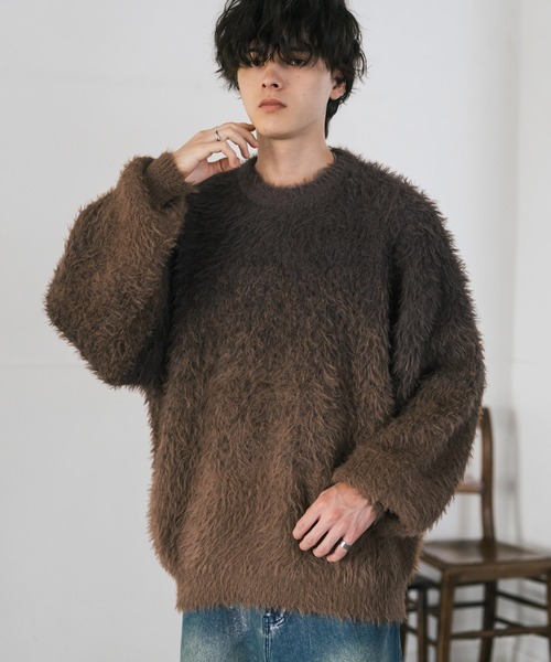 Rocky Monroe(ロッキーモンロー)の「オーバーサイズ フェザーヤーングラデーションクルーネックニット(ニット/セーター・メンズ・ブラック/ブラウン/グレー・M/L)」の15枚目の写真