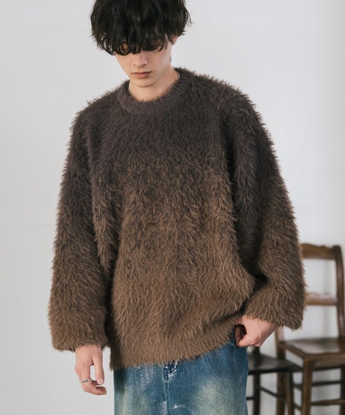 Rocky Monroe(ロッキーモンロー)の「オーバーサイズ フェザーヤーングラデーションクルーネックニット(ニット/セーター・メンズ・ブラック/ブラウン/グレー・M/L)」の14枚目の写真