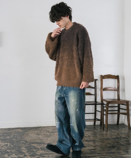Rocky Monroe(ロッキーモンロー)の「オーバーサイズ フェザーヤーングラデーションクルーネックニット(ニット/セーター・メンズ・ブラック/ブラウン/グレー・M/L)」の13枚目の写真