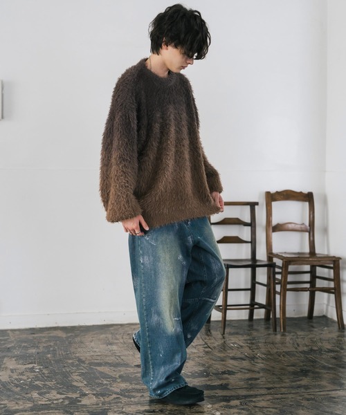 Rocky Monroe(ロッキーモンロー)の「オーバーサイズ フェザーヤーングラデーションクルーネックニット(ニット/セーター・メンズ・ブラック/ブラウン/グレー・M/L)」の12枚目の写真