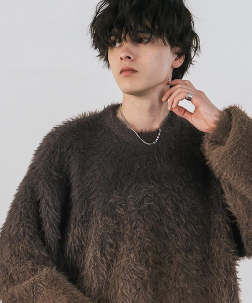 Rocky Monroe(ロッキーモンロー)の「オーバーサイズ フェザーヤーングラデーションクルーネックニット(ニット/セーター・メンズ・ブラック/ブラウン/グレー・M/L)」の10枚目の写真