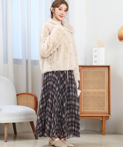 セール】ビッグカラー ドローコード付き コンパクト ファー ジャケット