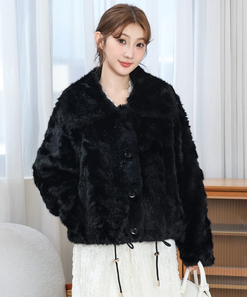Anely(アネリー)の「ビッグカラー ドローコード付き コンパクト ファー ジャケット(その他アウター・レディース・ブラック/ベージュ/ピンク・FREE)」の8枚目の写真