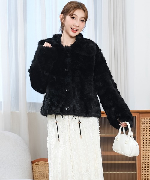 Anely(アネリー)の「ビッグカラー ドローコード付き コンパクト ファー ジャケット(その他アウター・レディース・ブラック/ベージュ/ピンク・FREE)」の10枚目の写真