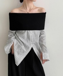 オフショルダー」に該当するトップス（ストライプ柄）ファッション通販