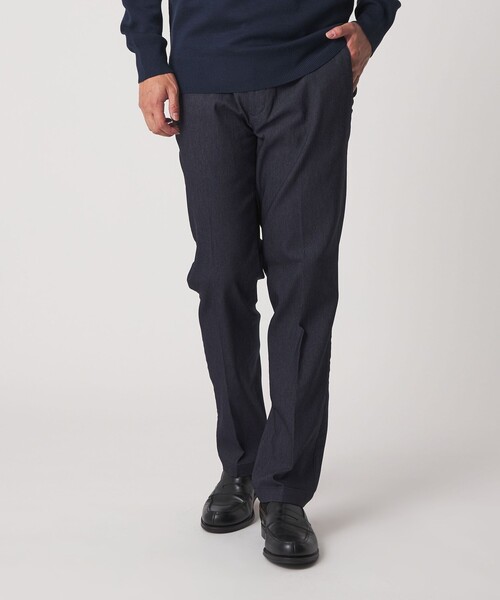 ユナイテッドアローズ　ネイビー スラックス 裏起毛 ツイル ノープリーツ スラックス-ストレッチ-＜A DAY IN THE