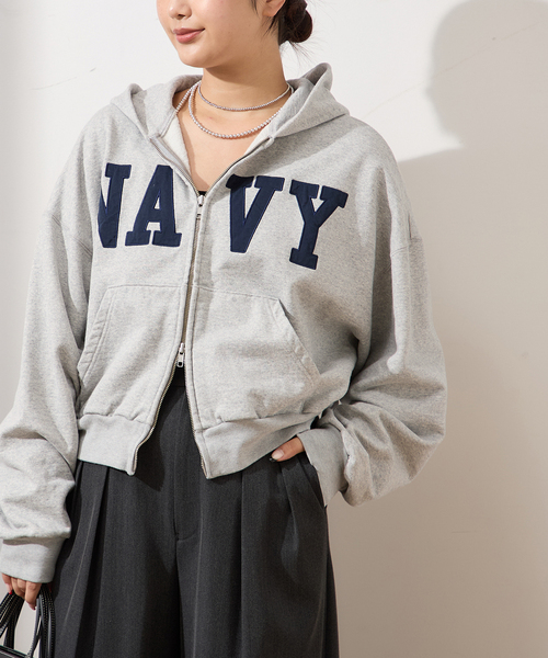 INSCRIRE /アンスクリア】Navy Zip Hoodie：パーカー（パーカー