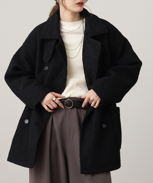 セール】リングフェイクウールアレンジカラーPコート（ピーコート