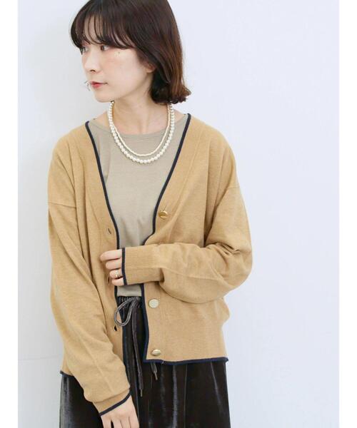 Samansa Mos2 blue(サマンサモスモスブルー)の「◎ラインニットカーディガン(カーディガン/ボレロ・レディース・ネイビー/キャメル/チャコールグレー・F)」の3枚目の写真
