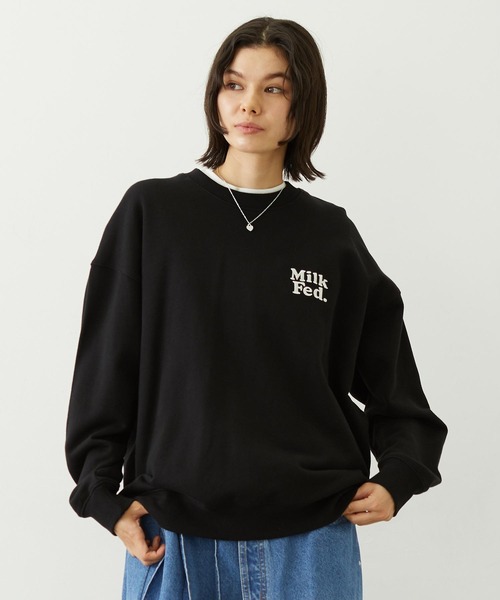 MILKFED.（ミルクフェド）の「MILKFED. PLAID LOGO WIDE CREW SWEAT（スウェット・レディース・オフホワイト/ブラック/ピンク・L/M）」の4枚目の写真