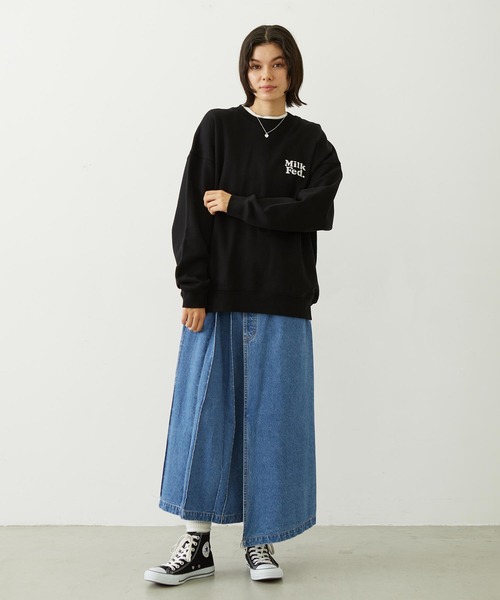MILKFED.（ミルクフェド）の「MILKFED. PLAID LOGO WIDE CREW SWEAT（スウェット・レディース・オフホワイト/ブラック/ピンク・L/M）」の6枚目の写真