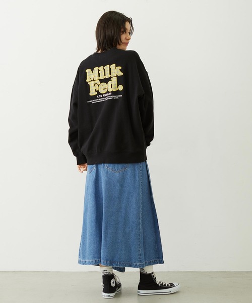 MILKFED.（ミルクフェド）の「MILKFED. PLAID LOGO WIDE CREW SWEAT（スウェット・レディース・オフホワイト/ブラック/ピンク・L/M）」の9枚目の写真