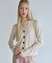 MINIMAL V NECK BUTTERFLY CARDIGAN_BEIGE