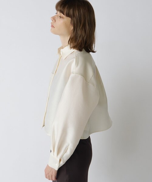 Drawing Numbers（ドローイング ナンバーズ）の「【Drawing Numbers】《セットアップ対応可》シルキーダブルクロスクロップドシャツ（シャツ/ブラウス・レディース・ネイビー/ホワイト/ブラウン・38）」の7枚目の写真