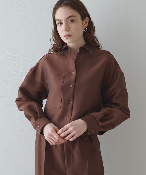 Drawing Numbers（ドローイング ナンバーズ）の「【Drawing Numbers】《セットアップ対応可》シルキーダブルクロスクロップドシャツ（シャツ/ブラウス・レディース・ネイビー/ホワイト/ブラウン・38）」の16枚目の写真