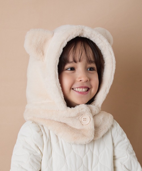 riziere（リジェール）の「巾着収納くま耳ファー帽子（ニットキャップ/ビーニー・キッズ・アイボリー・FREE）」の3枚目の写真