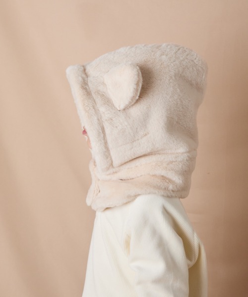 riziere（リジェール）の「巾着収納くま耳ファー帽子（ニットキャップ/ビーニー・キッズ・アイボリー・FREE）」の6枚目の写真