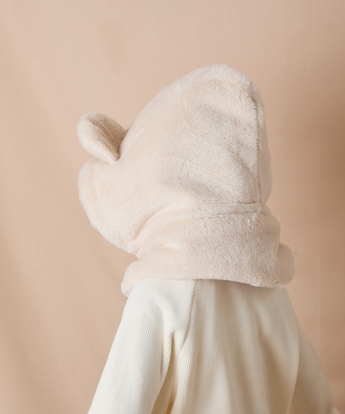 riziere（リジェール）の「巾着収納くま耳ファー帽子（ニットキャップ/ビーニー・キッズ・アイボリー・FREE）」の7枚目の写真