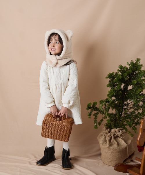 riziere（リジェール）の「巾着収納くま耳ファー帽子（ニットキャップ/ビーニー・キッズ・アイボリー・FREE）」の9枚目の写真