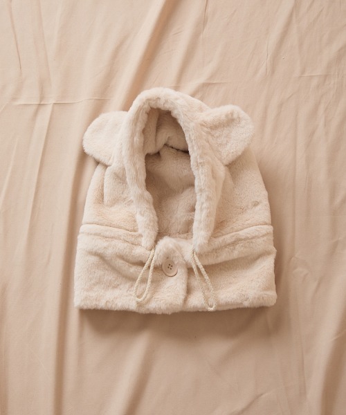 riziere（リジェール）の「巾着収納くま耳ファー帽子（ニットキャップ/ビーニー・キッズ・アイボリー・FREE）」の10枚目の写真