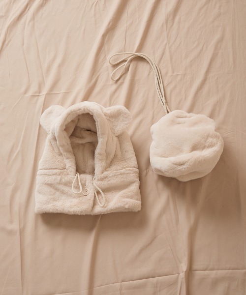 riziere（リジェール）の「巾着収納くま耳ファー帽子（ニットキャップ/ビーニー・キッズ・アイボリー・FREE）」の13枚目の写真