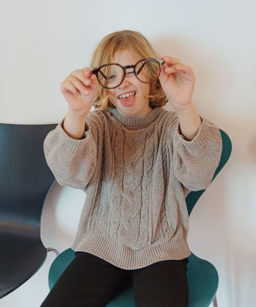 GLOBAL WORK（グローバルワーク）の「洗えるモールケーブルプルオーバー/603740（ニット/セーター・キッズ・ブラウン/グリーン/アイボリー/グレイッシュベージュ/サックスブルー/ブルー系その他6・130cm/140cm/150cm/160cm）」の3枚目の写真